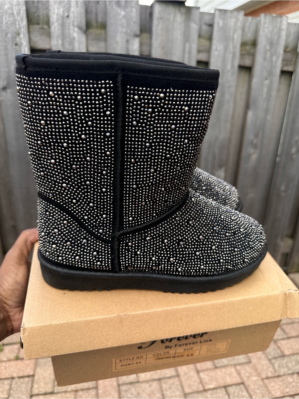Black Rhinestone Embellished Cozy Plush Boots NEW!